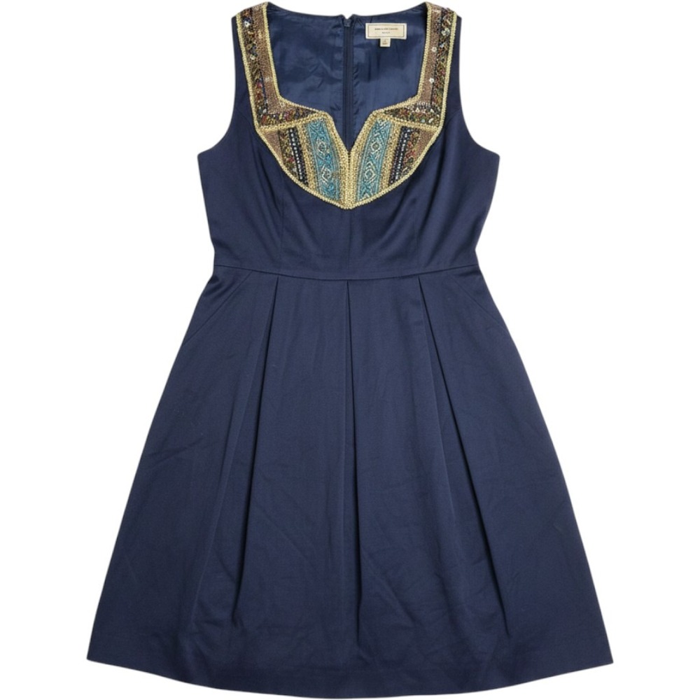 Moulinette Soeurs Womens Dress 4 Blue Beaded Embroidered Fit Flare Cocktail Boho